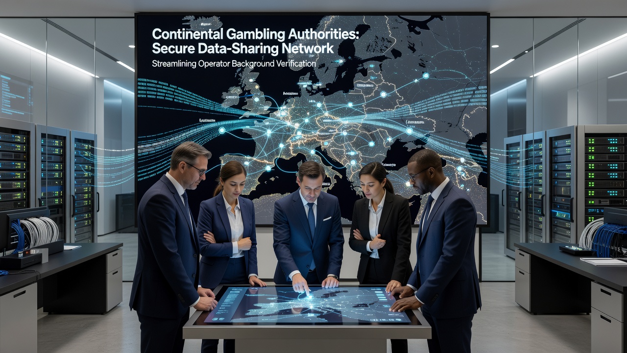 Digital dashboard displaying coordinated background check results across European gambling jurisdictions